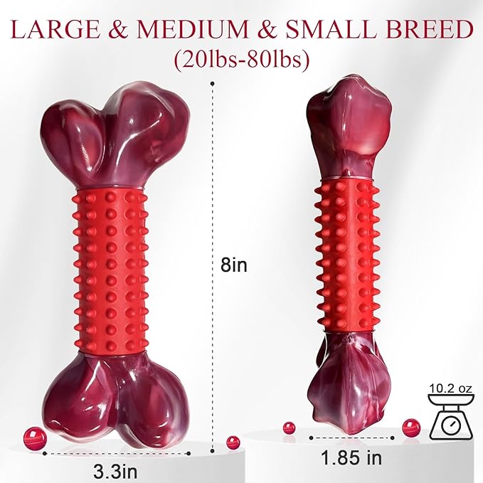 Apasiri Dog Toys for Aggressive Chewers with Beef Flavor: 4-Pack Dog Bones for Large Dogs, 8" Chew Toys Long-Lasting, Tough Nylon & Rubber Dogs Toys