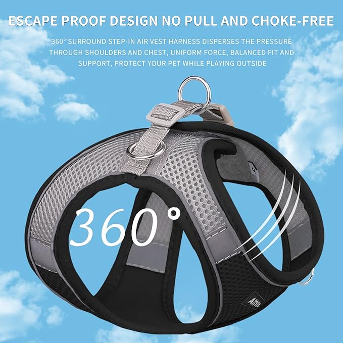 AIITLE Step in Dog Harness and Leash Set - No Pull Escape Proof Vest Harnesses with Soft Mesh and Reflective Bands, Adjustable Pet Outdoor Harnesses for Small and Medium Dogs Black M