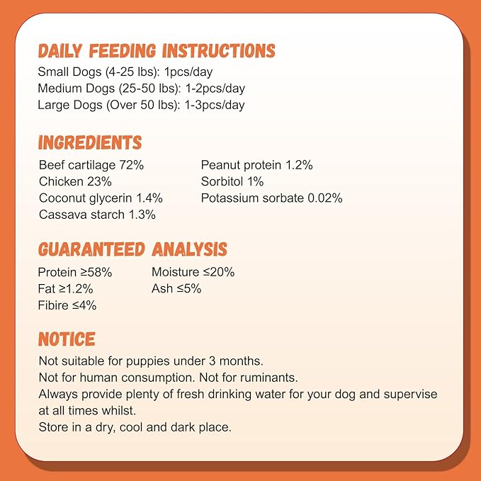 Pawmate Dog Treats Chicken Wrapped Beef Cartilage w/Calcium Supplement, Rawhide Free Dog Chews Long Lasting, Grain Free Healthy Training Treats Snacks for Small Medium Large Dogs, 12 Counts, 10.6 oz