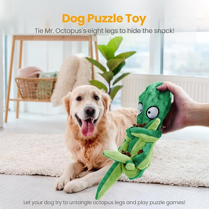 HGB Squeaky Dog Toys - Octopus No Stuffing Crinkle Plush Large Dog Toys to Keep Them Busy for Puppy Teething Chewing, Pet Supplies for Small, Medium, and Large Breeds, 2 Pack