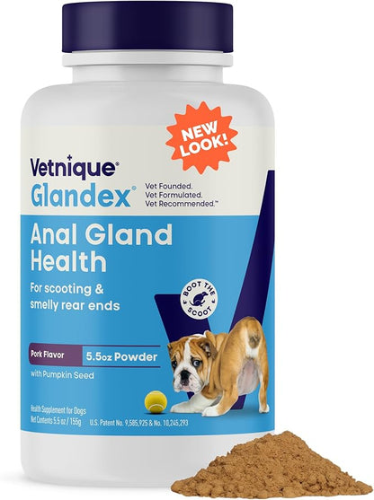 Vetnique Glandex Dog Fiber Supplement Powder for Anal Glands with Pumpkin, Digestive Enzymes & Probiotics - Vet Recommended (Regular or Advanced Strength) - Boot The Scoot (5.5 oz, Pork Liver)