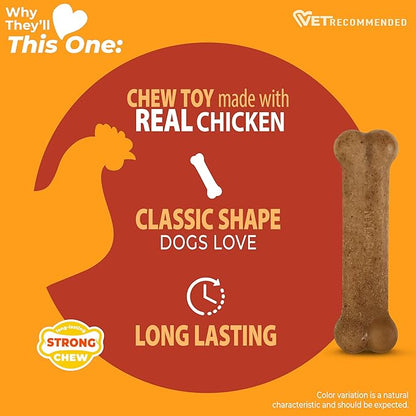 Nylabone Original Bone Strong Chew Toy for Dogs Made with Real Chicken, Durable Dog Chew Bones for Aggressive Chewers, Long-Lasting Flavor Keeps Dogs Busy, Small Dog Toys - Up to 25 lbs, 1 Count