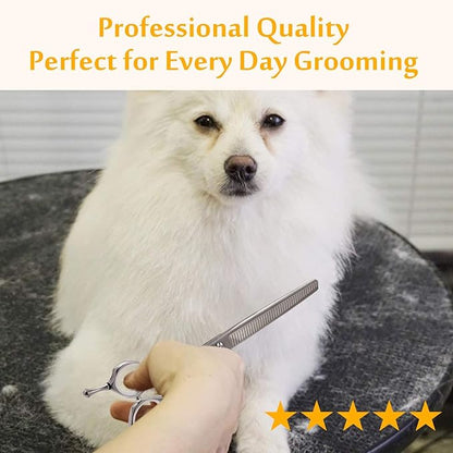 JASON 7" Dog Grooming Scissors, Combines Cutting, Thinning, Blending and Texturizing Features, Reversible Pet Trimming Shears, JP 440C (40-teeth, Silver) Christmas Gift
