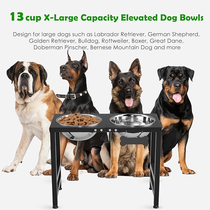 ADENGL Elevated Dog Bowls for Large Extral Large Breed, Raised Bowl Stand with 2 Stainless Steel Bowls (101oz) and Spill-Proof Mat, 17" Tall Dog Feeder for Extra Large Breeds