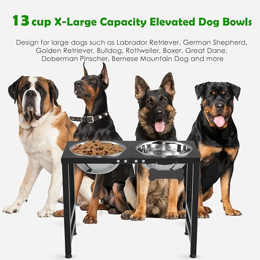 ADENGL Elevated Dog Bowls for Large Extral Large Breed, Raised Bowl Stand with 2 Stainless Steel Bowls (101oz) and Spill-Proof Mat, 17" Tall Dog Feeder for Extra Large Breeds