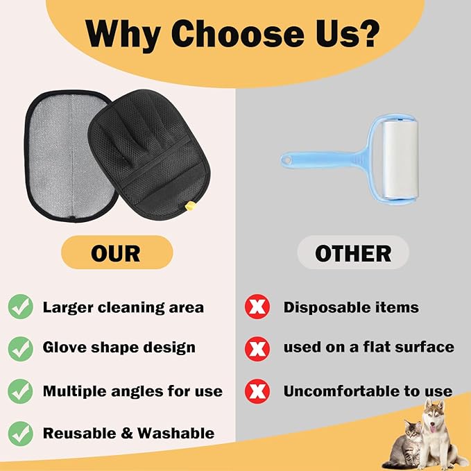 Anazzly Pet Hair Removal Glove with Electrostatic Technology, Pet Hair Gloves for Dogs and Cats, Washable Pet Hair Remover Tool for Sofas, Carpets, Car Seats and Bedding