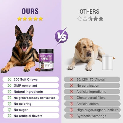 Glucosamine for Dogs 200pcs Joint Support Supplement Dog Hip and Joint Chondroitin Chews Treats with MSM Hemp Dog Joint Pain Relief Mobility Supplements Duck Flavor Fit All Large Small Medium Breed