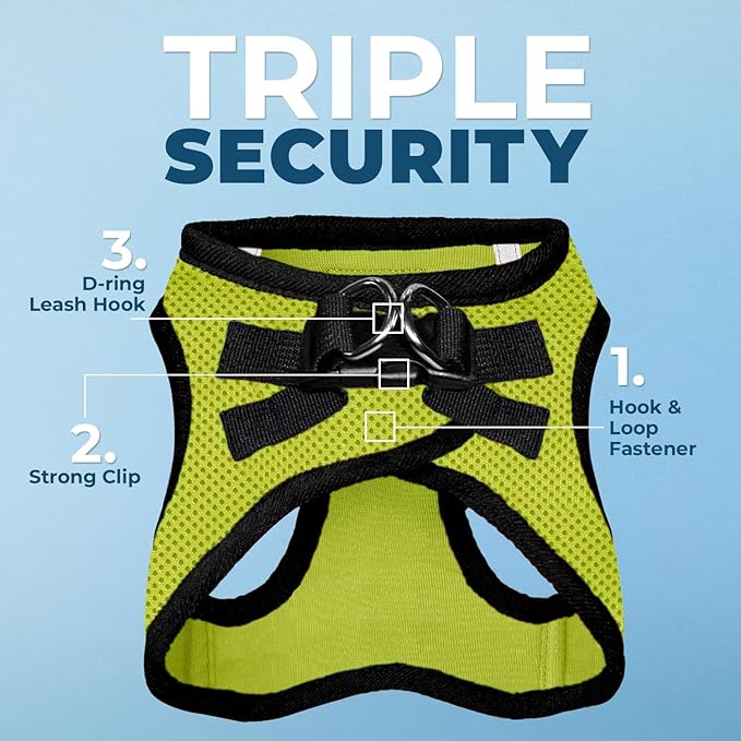 Best Pet Supplies Voyager Step-in Air Harness - All Weather Mesh, Reflective, No Pull Harness for Dogs, Cats - Secure with Hook & Loop Fastener, Buckle, Double D-Rings - Lime Green/Black Trim, S