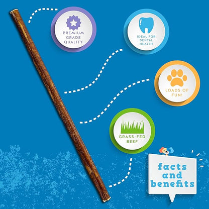 Jack&Pup 12 Inch Thin Bully Sticks for Small Dogs (5 Pack) Natural Dog Chews, Bully Sticks for Puppies, Senior Dogs