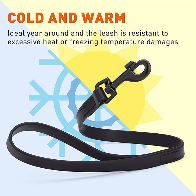 Dogline Biothane Waterproof Dog Leash Strong Coated Nylon Webbing with Black Hardware Odor-Proof Easy to Clean High Performance for Small or Large Dogs Made in USA 2 ft Lead, Black