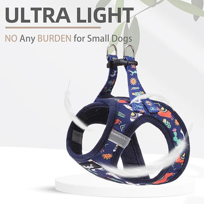 PUPTECK Dog Harness and Leash Set for Small Medium Dogs No Pull Step-in Soft Mesh Puppy Cat Vest Harnesses Reflective at Night, NavyBlue Print, S