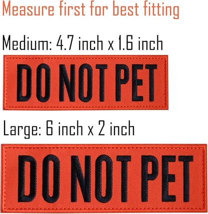 FITZNORA Embroidered Do Not Pet Patches, 2 Pack Clear Sign with Hook and Loop Pieces, Easy to Read Tabs for Dog Vest Harness Collar, 6 x 2 inches