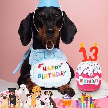 Dog Birthday Cake Toy Accessories for Girl Boy Gifts, Squeaky Plush Toy for Dog Birthday Party Decor Favor for Large, Medium and Small Dogs(13th,Pink)