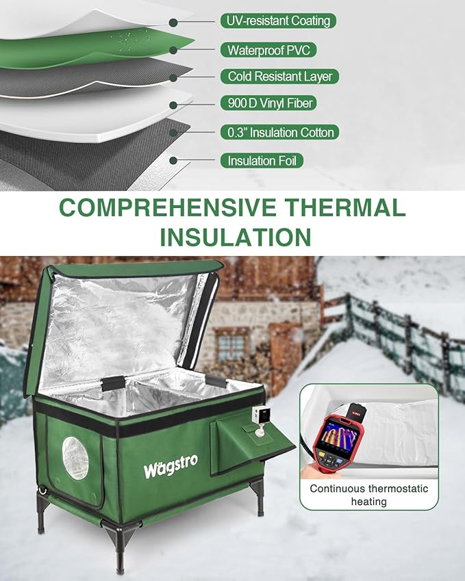 Wagstro Heated Cat House for Outside with Smart Pet Camera, Highly Elevated with Escape Door, Insulated Waterproof Outdoor Cat House Shelter for Feral Stray Barn Cat (Army Green, 25.6"x16.5"x18.5")