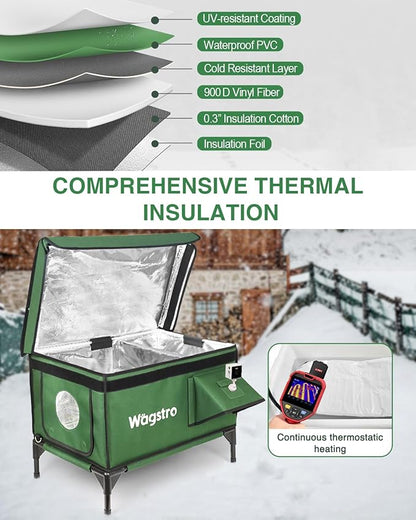Wagstro Heated Cat House for Outside with Smart Pet Camera, Highly Elevated with Escape Door, Insulated Waterproof Outdoor Cat House Shelter for Feral Stray Barn Cat (Army Green, 25.6"x16.5"x18.5")