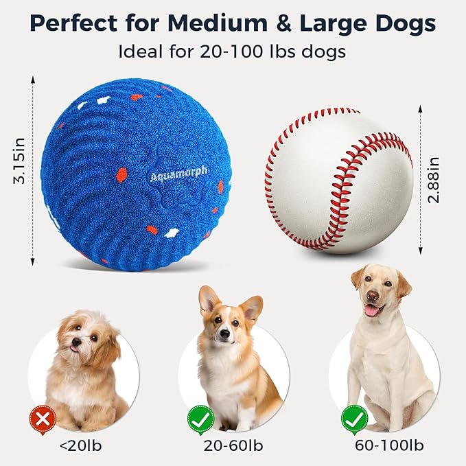 Aquamorph 2 Pack Interactive Dog Balls - Auto Moving Bouncing Vibrating Washable Dog Toys for Large Medium Dogs, Type-C Rechargeable, Blue and Orange, Ripple Pattern