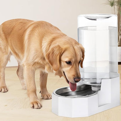 Sfozstra Automatic Pet Water Dispenser: 8L White Gravity Stainless Steel Water Bowl - with Specialized Brush - Angular Water Feeder for Senior Pet Dogs with Neck Pain Relief in Living Room Bedroom