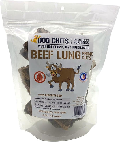 Dog Chits Beef Lung Fillets Dog and Puppy Treats – All Natural Chews for Dogs – Grain-Free, High-Protein, Low Fat Single Ingredient Dog Treat – Ideal for All Dogs – Large, 5 oz – Made in USA