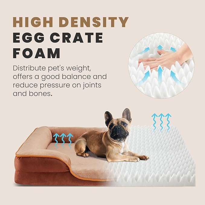 DUMOS 35x25 Inch Orthopedic Dog Beds for Large Sized Dogs, Machine Washable Cover Pet Bed, Anti-Slip Waterproof Memory Foam Couch Bed for Indoor Dogs and Cats, Brown