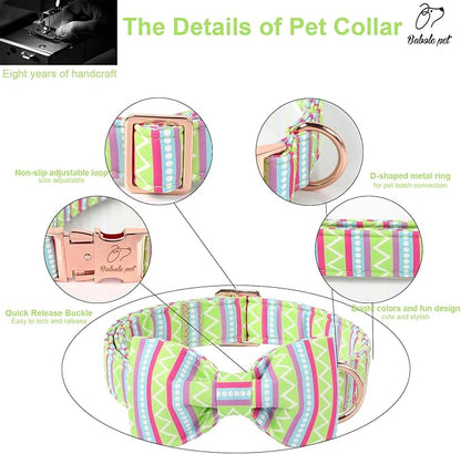Easter Dog Collar with Bow Tie - Geometry Easter Bowtie Dog Collar Adjustable Heavy Duty Spring Easter Dog Collars for Small Medium Large Dogs XS