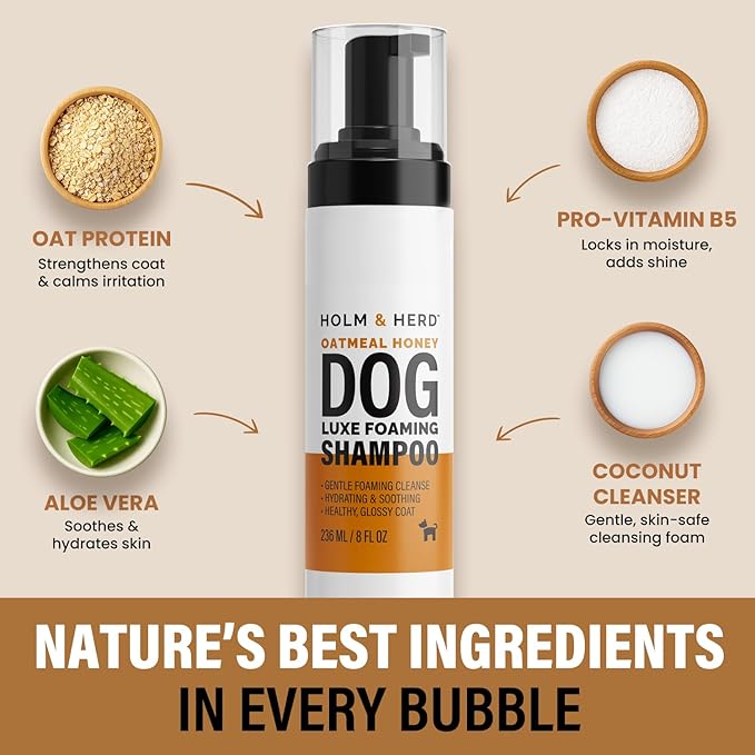 Dog Shampoo for Sensitive Skin - Gentle Natural Dog Wash for Odor Control - Oatmeal Shampoo for All Dogs & Puppies - 8fl oz (Oatmeal Honey)
