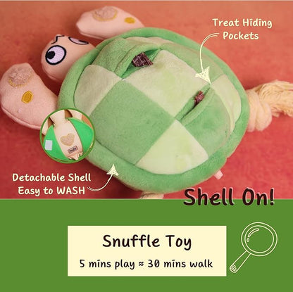Pawfoo Lab Interactive Dog Toys, Durable Chew Squeaky Tug of War Toys for Large Medium Small Dogs, Snuffle Puppy Toy for Teeth Cleaning, 2 in 1 Puzzle Toy, Birthday Gift -Turtle