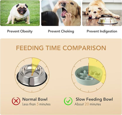 Ceramic 0.9 Cup Dog Bowl Slow Feeder, 6.1inch Slow Pet Food Dish for Small Dog and Cat, Stop Bloat, Preventing Choking(Single Bowl, Light Green)