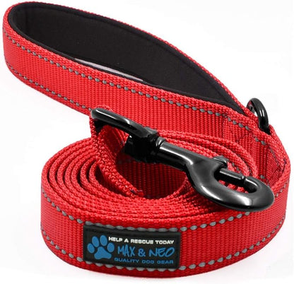 Max and Neo Small Dog Leash - Reflective Nylon, Donates to Dog Rescue (RED, 6x5/8)