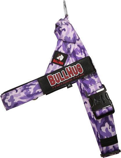 BULLHUG Adjustable Dog Harness– No Pull, No Choke – for English Bulldogs, French Bulldogs, Pugs & Broad-Chested Breeds – Easy, Safe Walks (Purple Camouflage, XS)