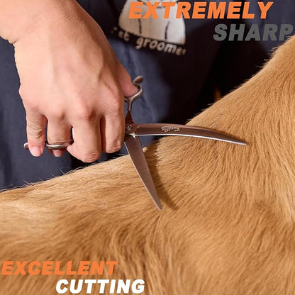 High-end Professional Dog Grooming Curved Scissors Pet Curved Shears 7 Inches Extremely Very Sharp Made Of Stainless Steel Alloy By Hand For Dog Cat Groomer