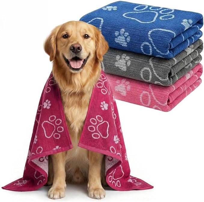 Delilah Home Drytek Dog Towel, Faster Drying, Ultra Absorbent & Odor-Resistant Dog Drying Towel Made from Recycled Bottles, Large 30x54, Quick-Dry & Sand-Resistant for Bath, Beach & Travel (Pink)