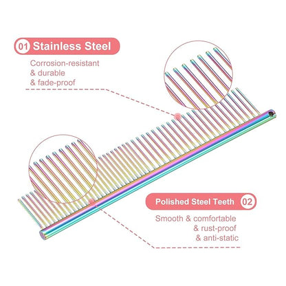 PETAXCELL Dog Cat Comb, Pet Combs Stainless Steel Teeth with Rounded Ends for Knots Mats Loose Hair Removal, 6.5IN (Colorful Plated, 3 Pack), Grooming Tool Intended for Long Curly Hair Pet