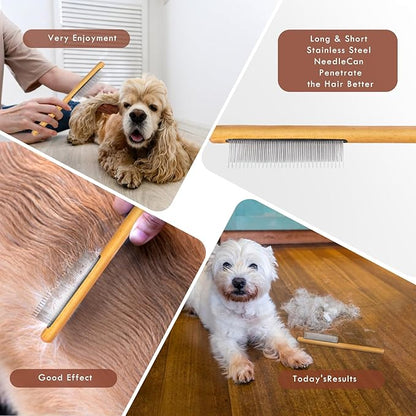 Slicker Brush for Dogs, Dog Grooming Supplies Long Pin Large Doodle Brush for Goldendoodles Poodles Bernedoodles, 3 Pcs Grooming Tools with Wooden Handle for Mats Tangles - Wood