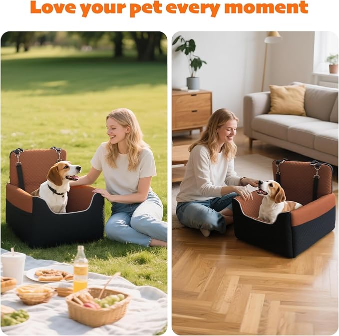 Dog Car Seat for Small Dogs Under 30lbs, Dog Booster Seat with Detachable Washable Cover and Cushion, Memory Foam Pet Car Seat with Safety Belt and Storage Pockets