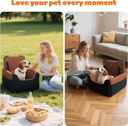 Dog Car Seat for Small Dogs Under 30lbs, Dog Booster Seat with Detachable Washable Cover and Cushion, Memory Foam Pet Car Seat with Safety Belt and Storage Pockets