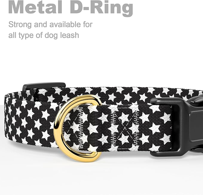 Rnivvi Dog Collar for Medium Dogs, Cute Heavy Duty Adjustable Puppy Collar with Quick Release Buckle for Boy Girl & Female, Pet Accessories for Walking Running, M Length 1" Width, Black Star