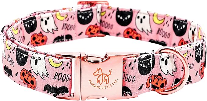 Elegant little tail Halloween Dog Collar, Autumn Pet Collar Durable Pink Dog Collars Male or Female Holiday Pet Gift Adjustable Dog Collar for X-Large Dogs