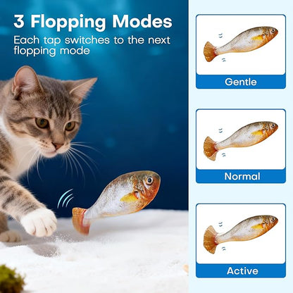 Potaroma Cat Toys Bite-Sized Flopping Fish with Catnip, Realistic Tap-Activated Moving Kitten Kicker, 3 Floppy Mode Wiggle Sardine/Saury/Yellow Croaker Interactive Motion Kitty Exercise