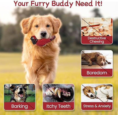 WinTour Tough Dog Toys for Aggressive Chewers, Durable and Indestructible Dog Toys to Keep Them Busy, Turkey Squeaky Chew Toys for Medium and Large Dogs, Red