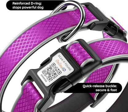 Reflective Dog Collar with IPX8 Waterproof Air TagHolder | Ultra-Durable | Soft Padded | Safety Locking Buckle | Fit Small Dogs (Purple S(9.8"-15.7"))