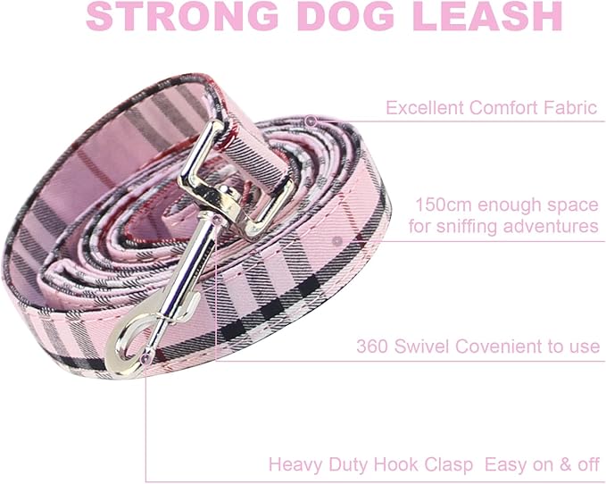 Yizepet Dog Collar and Leash Set-Plaid Puppy Collar with Bow Tie - Adjustable pet Collar for Dogs with Bell, Stylish Pattern for Small Medium or Large Boy and Girl Dog