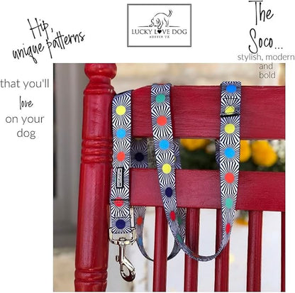 Lucky Love Dog, Adjustable Fun Style Collar and Leash Set for Dogs, Bright Color Matching Dog Collar and Leash - (X-Small, SOCO Combo)