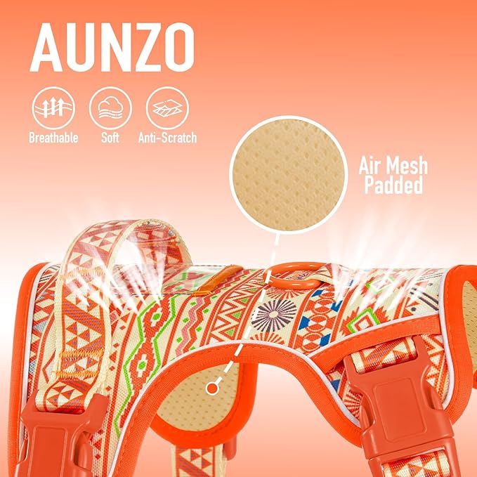Light Dog Harness for Small Dog Breeds, No-Pull Pet Harness with 2 Leash Clips, Adjustable Soft Padded Dog Vest, Reflective No-Choke Pet Oxford Vest, Puggle, Terriers, Beagle, Orange Ethnic, Small