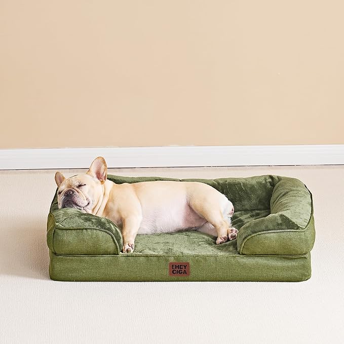 EHEYCIGA Orthopedic Dog Bed for Medium Dogs, Waterproof Memory Foam Medium Pet Beds with Sides, Non-Slip Bottom and Egg-Crate Foam Dog Couch Bed with Washable Removable Cover, Olive Green