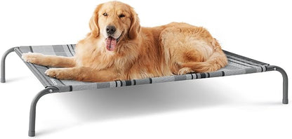 Bedsure Outdoor Elevated Dog Bed Large Sized Dog, Portable Indoor & Outdoor Cooling Raised Cot Pet Hammock Bed with Skid-Resistant Feet, Frame with Breathable Mesh, Striped Grey, 49 inches
