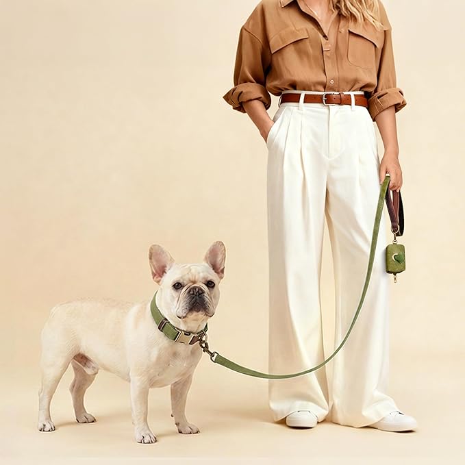 Didog Soft PU Leather Dog Collars for Medium Dogs,Classic Adjustable Dog Collars with Quick Release Metal Buckle,Easy Clean and Comfortable with Nylon Lining,Olive Green,M Neck 14-19"