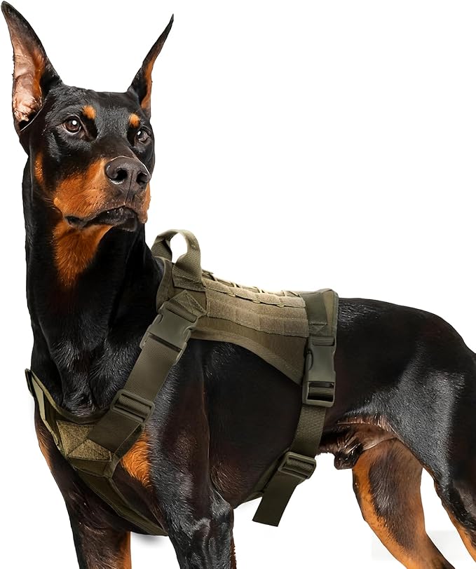 Tactical Dog Harness for Large Dogs, Adjustable No Pull Service Dog Vest Suitable for Training, Walking and Traveling, Easy Control Pet Harness, Army Green, XL