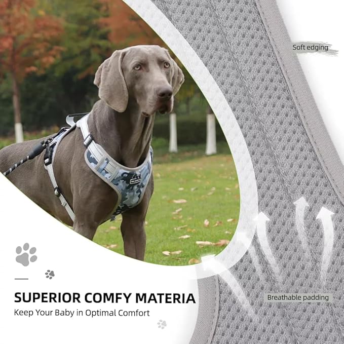 Dog Harness No Pull Adjustable Reflective,for Medium and Large Small Dog with Leash 59.06in (Camouflage, M)