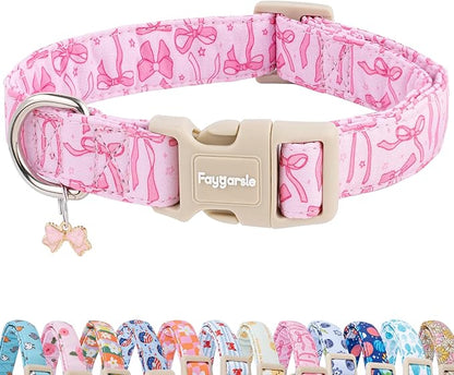Faygarsle Cute Pink Bow Pattern Dog Collar for Summer Spring DesignSmall Medium Large Dogs L