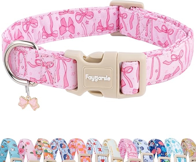 Faygarsle Cute Pink Bow Pattern Dog Collar for Summer Spring DesignSmall Medium Large Dogs XS